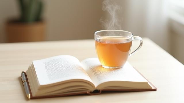 Person enjoying a quiet moment with a cup of herbal tea and a journal, indicating mindfulness.
